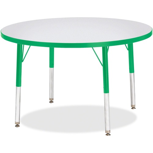 Activity Table, 36" Round, E Height, 15"-24", Gray/Green Edge
