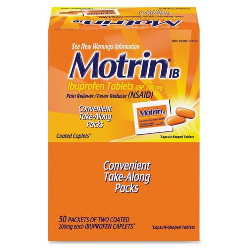 Motrin IB Tablets, Pain Reliever, 2 Count 50/BX