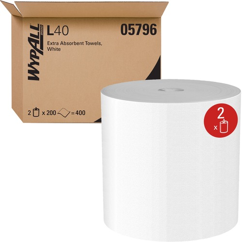 Cloths, Reusable, Roll, White, 200 Sheets 2/CT