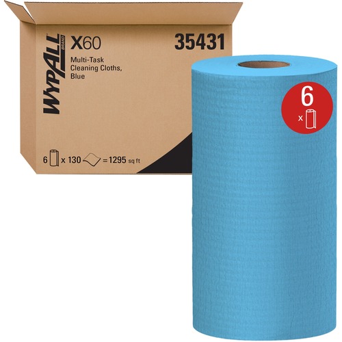 Wipe, Roll, X60, Hydroknit, Blue, 130 Sheets 6/CT