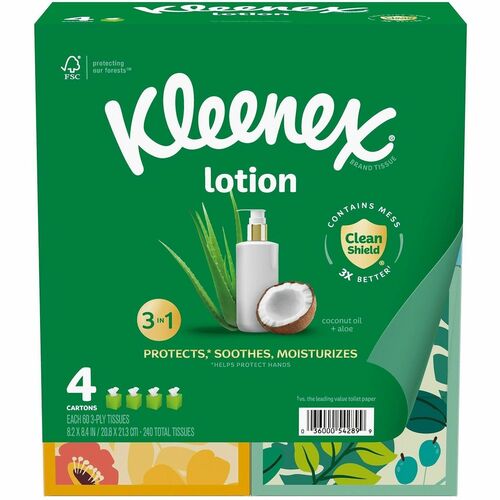 Facial Tissue, Soothing Lotion, 60 Sheets 4/PK