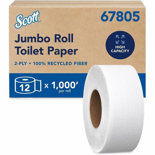 Tissue, 2 Ply, Jumbler, Recycled, White 12/CT