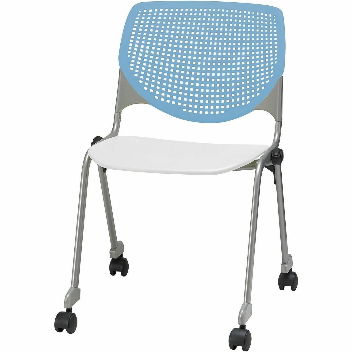 Chair, Casters, Stock, Sky Blue, White
