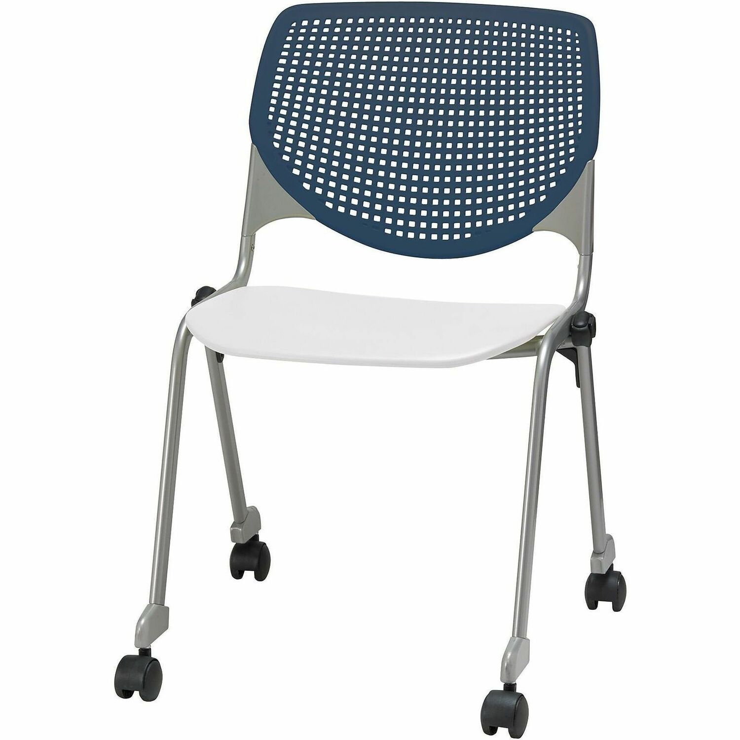 Chair, Casters, Stock, Navy, White
