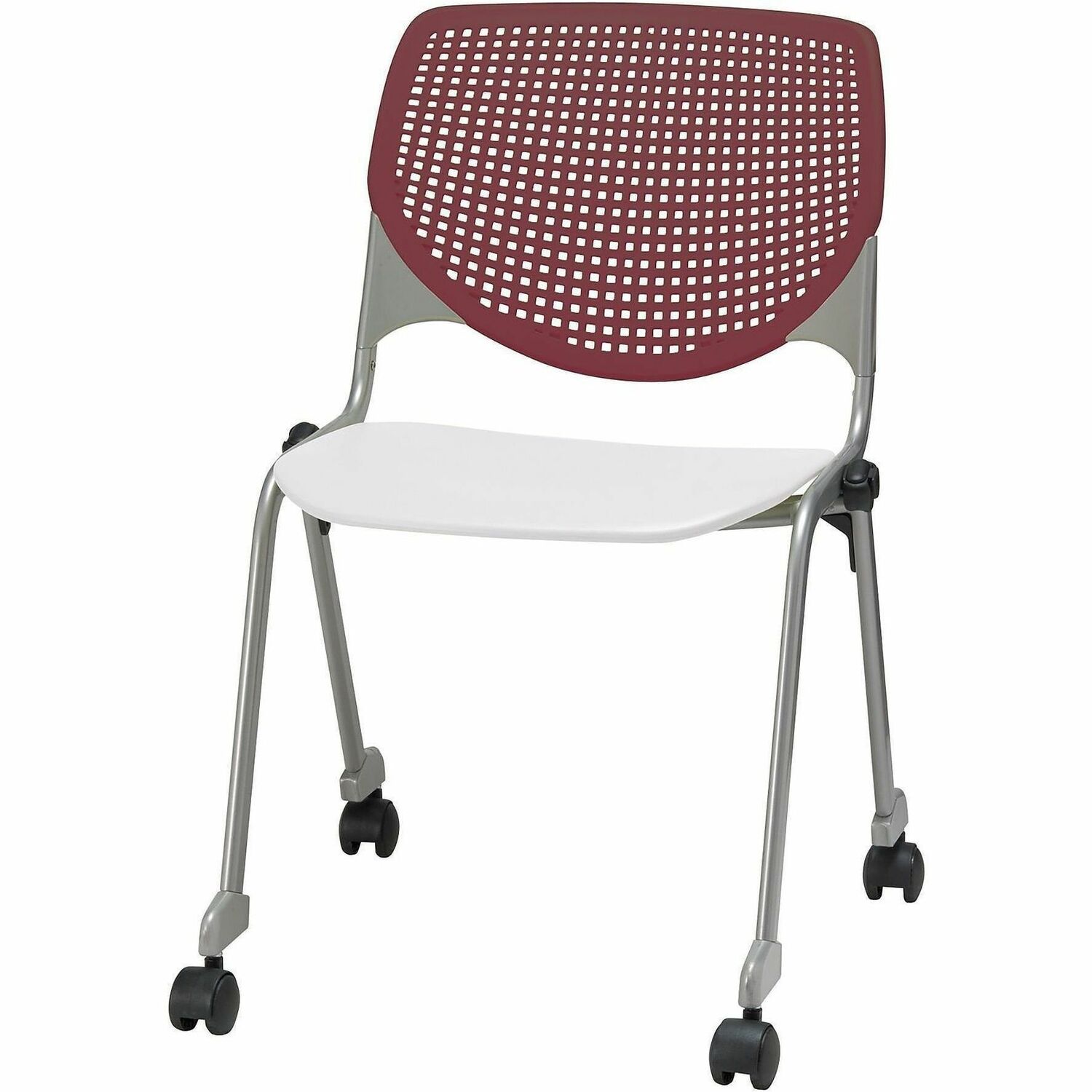 Chair, Casters, Stock, Burgundy, White