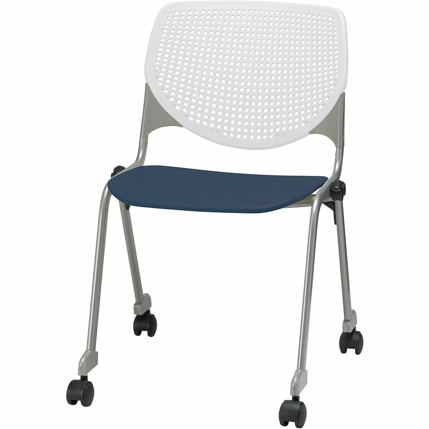 Chair, Casters, Stock, White, Navy