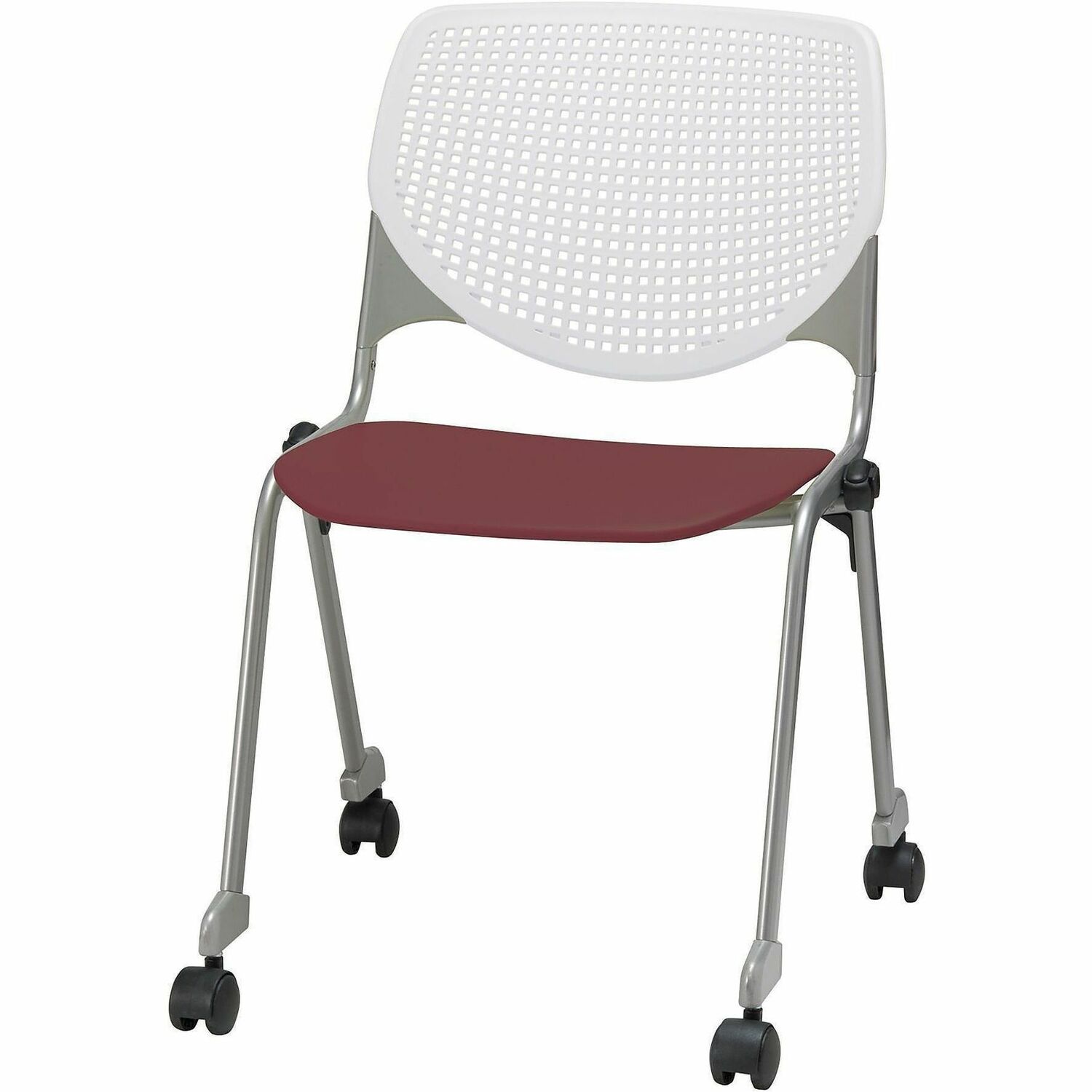Chair, Casters, Stock, White, Burgundy