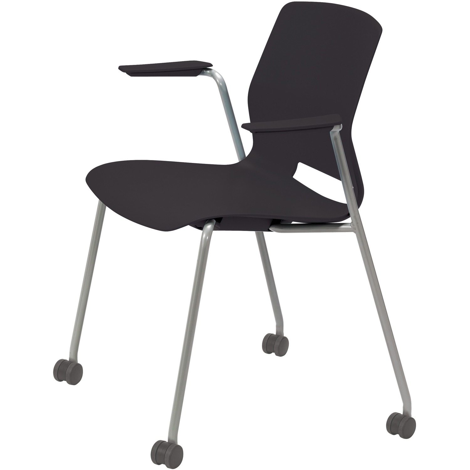 Chair, 4-Leg, Arms & Casters, Black