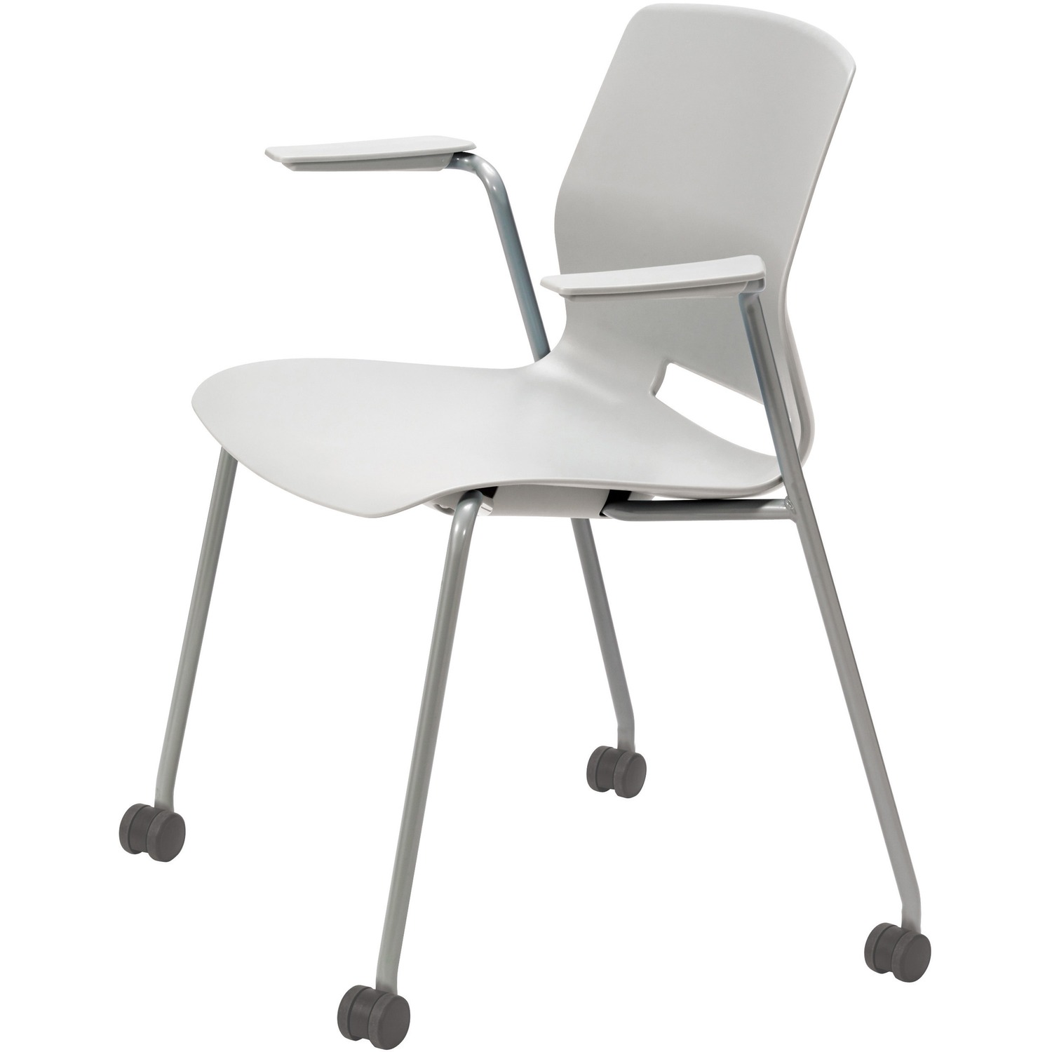 Chair, 4 Leg, Arms & Casters, Light Gray