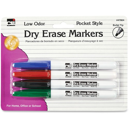 Marker, Dry Erase, Pocket 4/PK