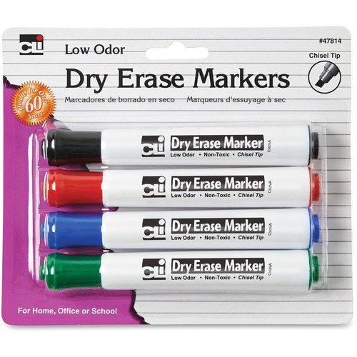 Markers, For Dry-Erase Boards, Chisel Tip, Ast 4/PK