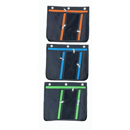 Pouch, For Pencils, 3-Pocket, 3-Hole Punch, 1" Expander, 11" x 9-1/2", Black/Astro 24/BX
