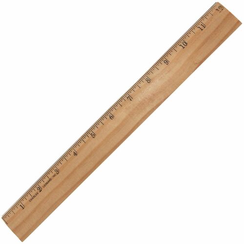 Ruler, 16th Increments, Wood, Metal Bevel, 12" Long, Brown