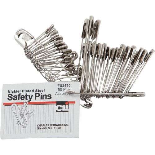 Safety Pins, Assorted Sizes, Nickel Plated 50/PK