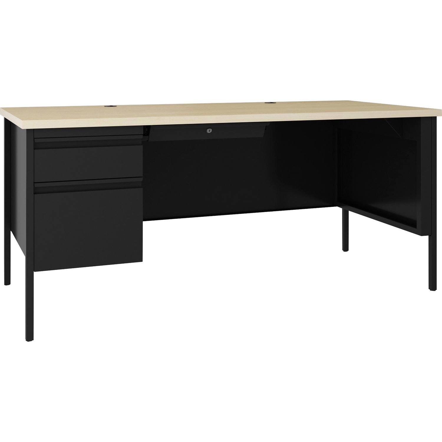 Desk, Left-Pedestal, Steel, 66" x 30" x 29-1/2", Maple/Black