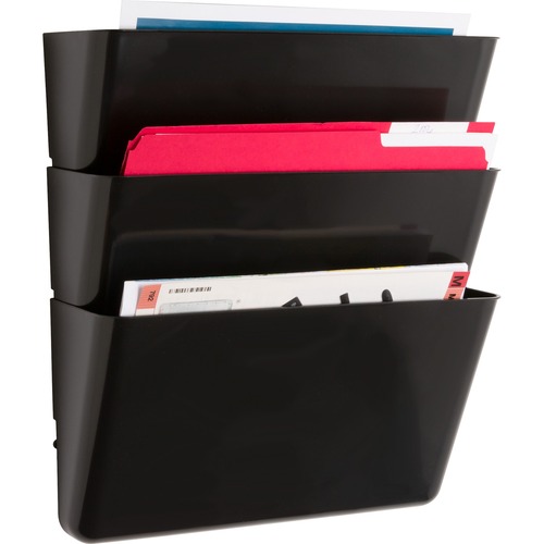 Wall File Pockets, 13-1/8" x 4-1/4" x 14-3/4", Black 3/PK