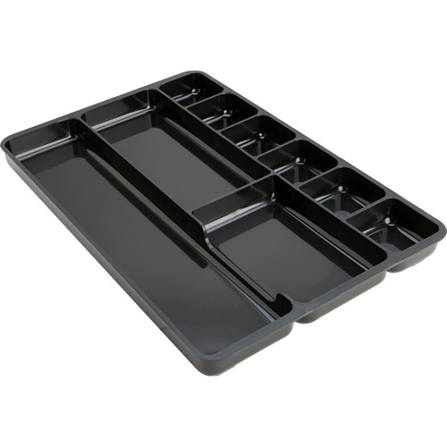 Drawer Organizer Tray, 9 Compartment, 14" W x 9-3/8" D x 1-1/4" H, Black