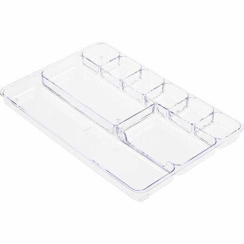 Organizer Drawer, 9 Compartment, 9.13"x13.98"x1.18" Plastic, Clear