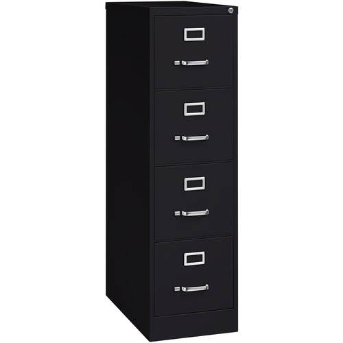 4-Drawer Vertical File, w/ Lock, 15" x 26-1/2" x 52", Black