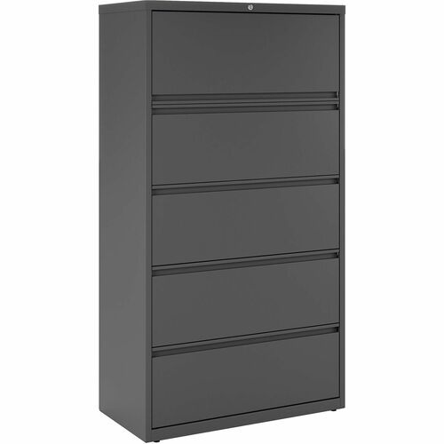 Lateral File, 5-Drawer, 36" x 18-5/8" x 67-11/16", Charcoal