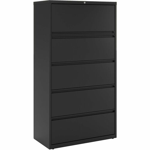 Lateral File, 5-Drawer, 36" x 18-5/8" x 67-5/8", Black