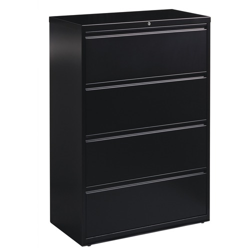 Lateral File, 4-Drawer, 36" x 18-5/8" x 52-1/2", Black