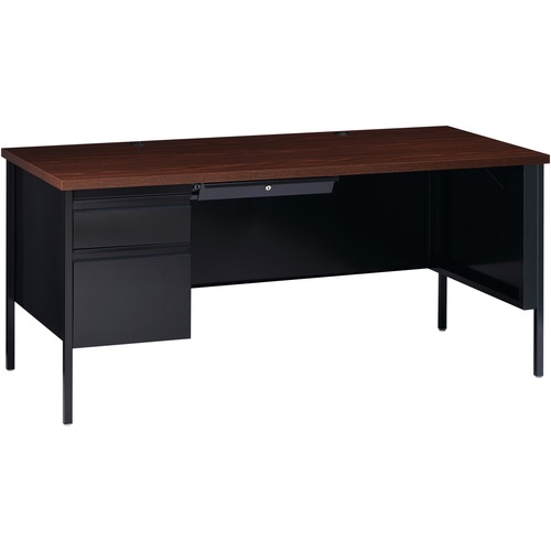 Desk, Left-Pedestal, Steel, 66" x 30" x 29-1/2", Walnut/Black