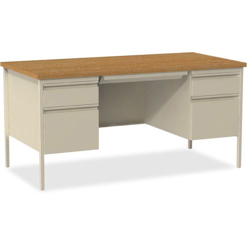 Desk, Double-Pedestal, Steel, 60" x 30" x 29-1/2", Oak/Putty