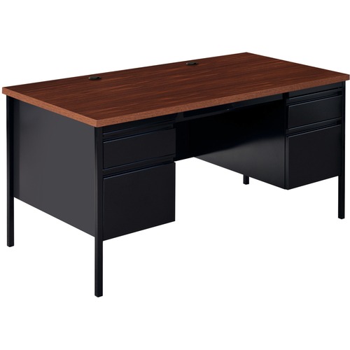 Desk, Double-Pedestal, Steel, 60" x 30" x 29-1/2", Walnut/Black
