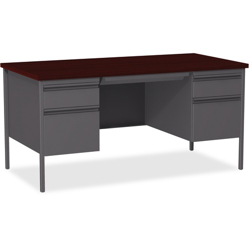 Desk, Double-Pedestal, Steel, 60" x 30" x 29-1/2", Mahogany/CCL