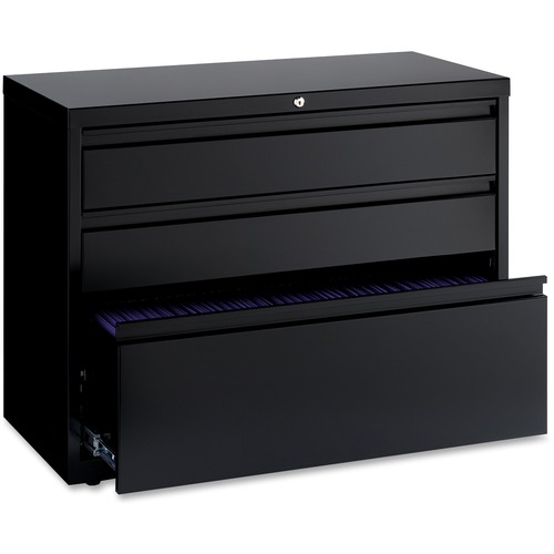 Lateral File Cabinet, 3-Drawer, 36" x 18-5/8" x 28", Black