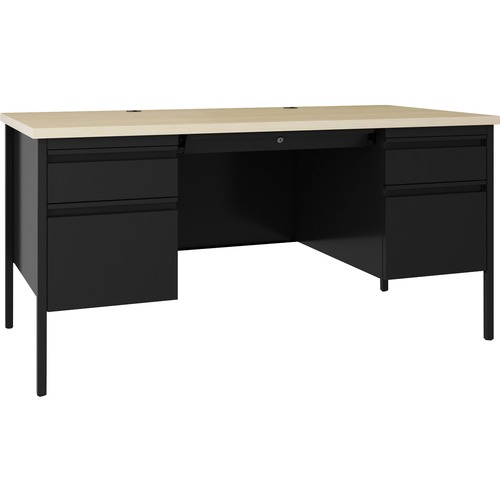 Desk, Double Pedestal, 30x60, Black/Maple