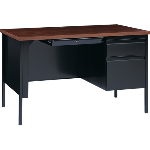 Desk, Right-Pedestal, Steel, 48" x 30" x 29-1/2", Walnut/Black