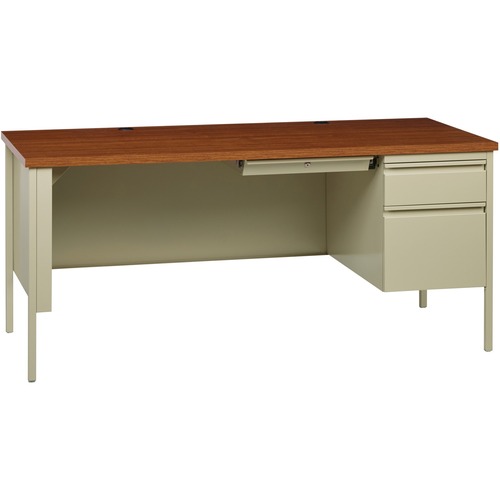 Desk, Right-Pedestal, Steel 66"x30"x29-1/2", Oak/Putty