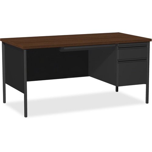 Desk, Right-Pedestal, Steel, 66" x 30" x 29-1/2", Walnut/Black