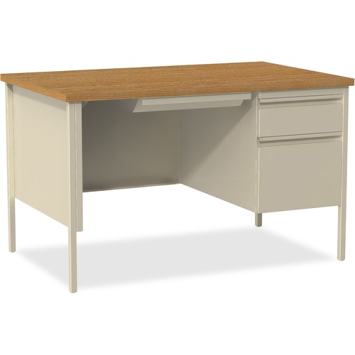 Desk, Right-Pedestal, Steel, 48" x 30" x 29-1/2", Oak/Putty