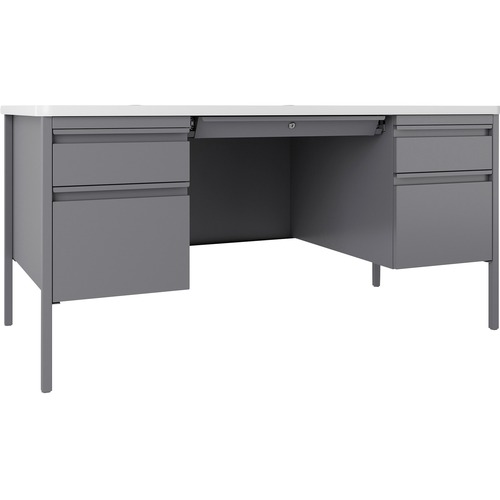Desk, Double-Pedestal, 60"30"29-1/2", White/Platinum