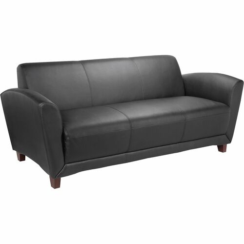 Reception Sofa, 75" x 34-1/2" x 31-1/4", Black Leather
