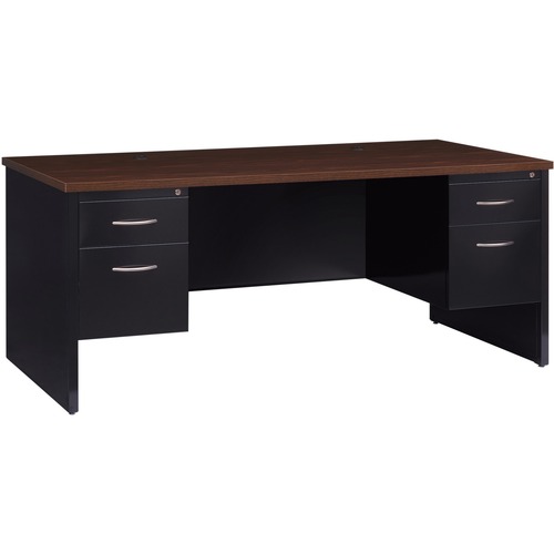 Double Pedestal Desk, 36" x 72", Black/Walnut