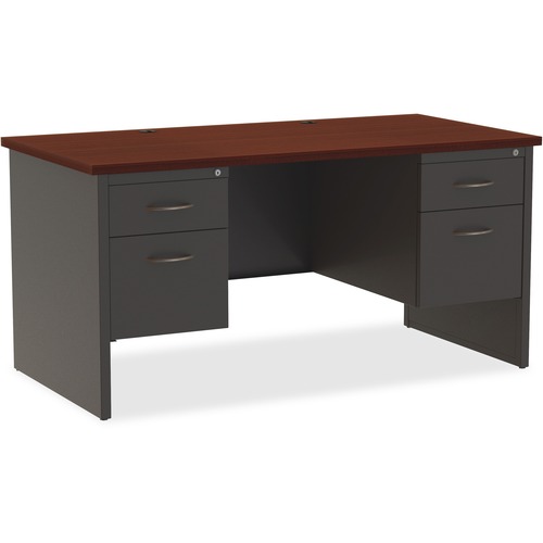 Double Pedestal Desk, 30" x 60", Cherry Mahogany