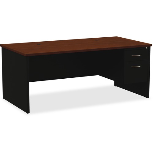 Right Pedestal Desk, B/F, 36" x 72", Black/Walnut