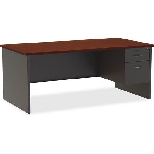 Right Pedestal Desk, 36" x 72", Cherry/Maple Hardwood