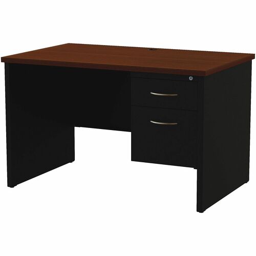 Right Pedestal Desk, 30" x 48", Black/Walnut