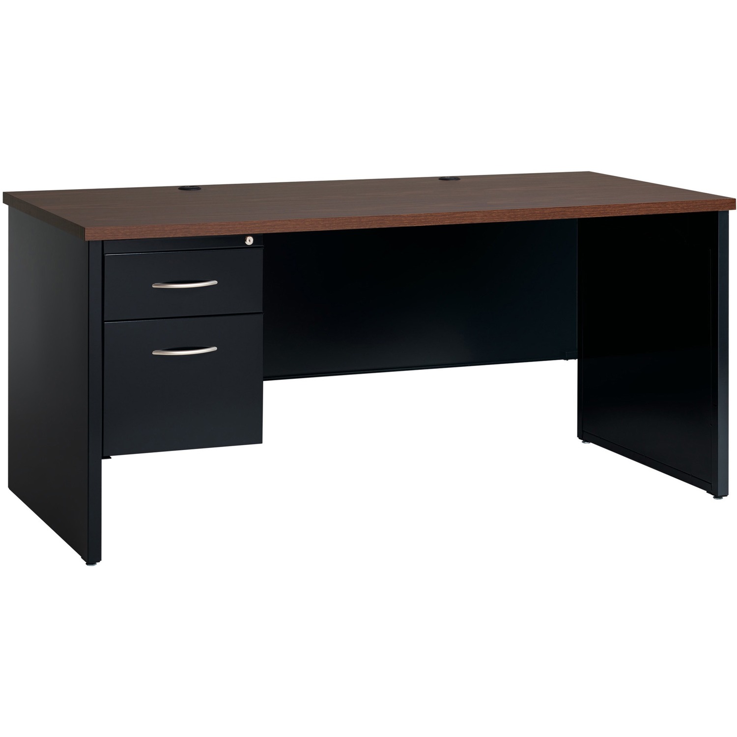 Left Pedestal Desk, 30" x 66", Black/Walnut