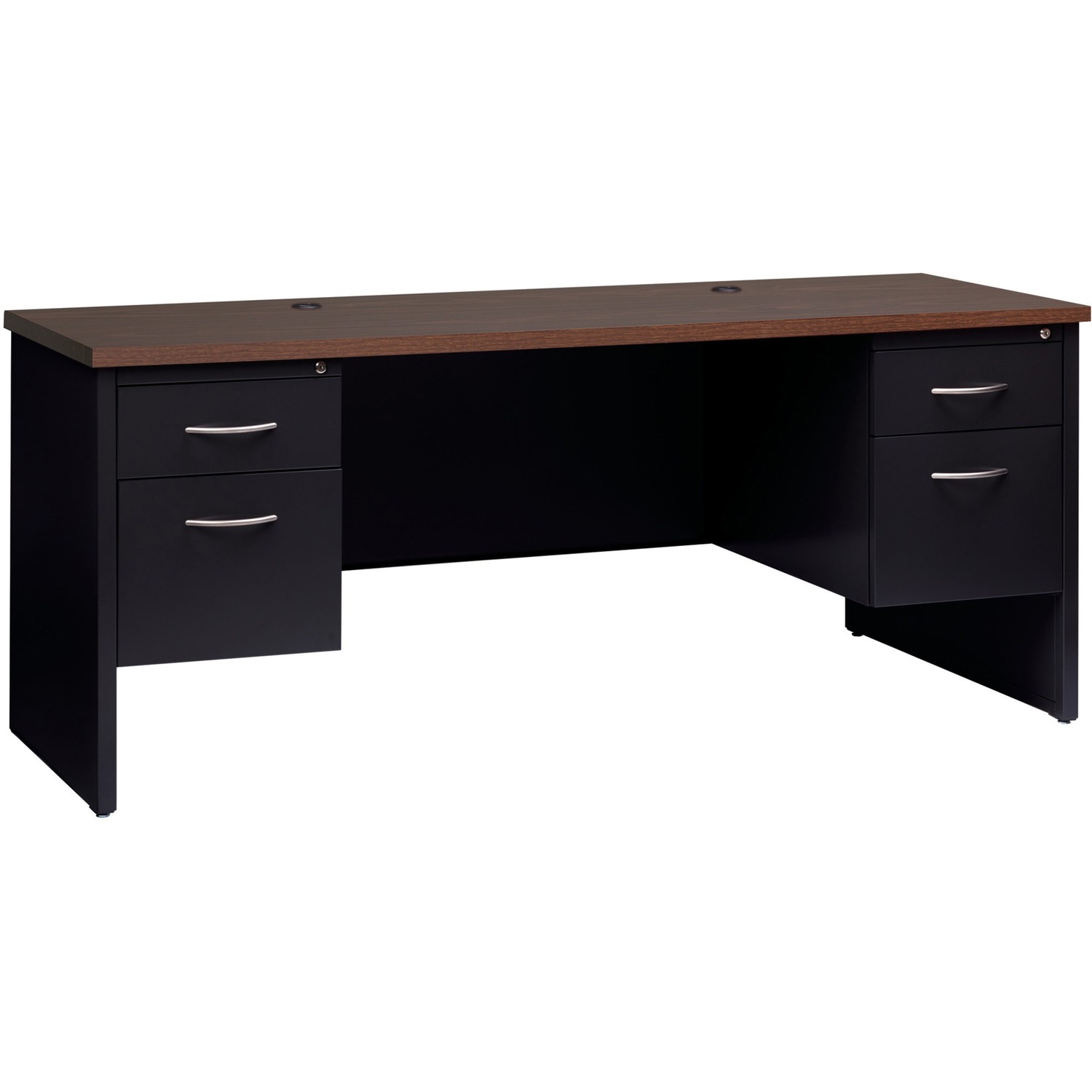 Double Pedestal Credenza, 24" x 72", Black/Walnut
