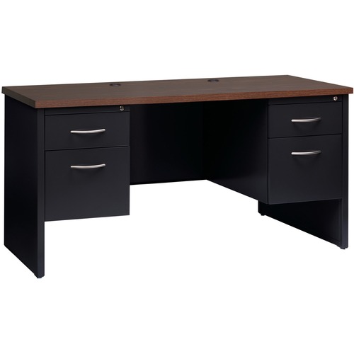Double Pedestal Credenza, 24" x 60", Black/Walnut