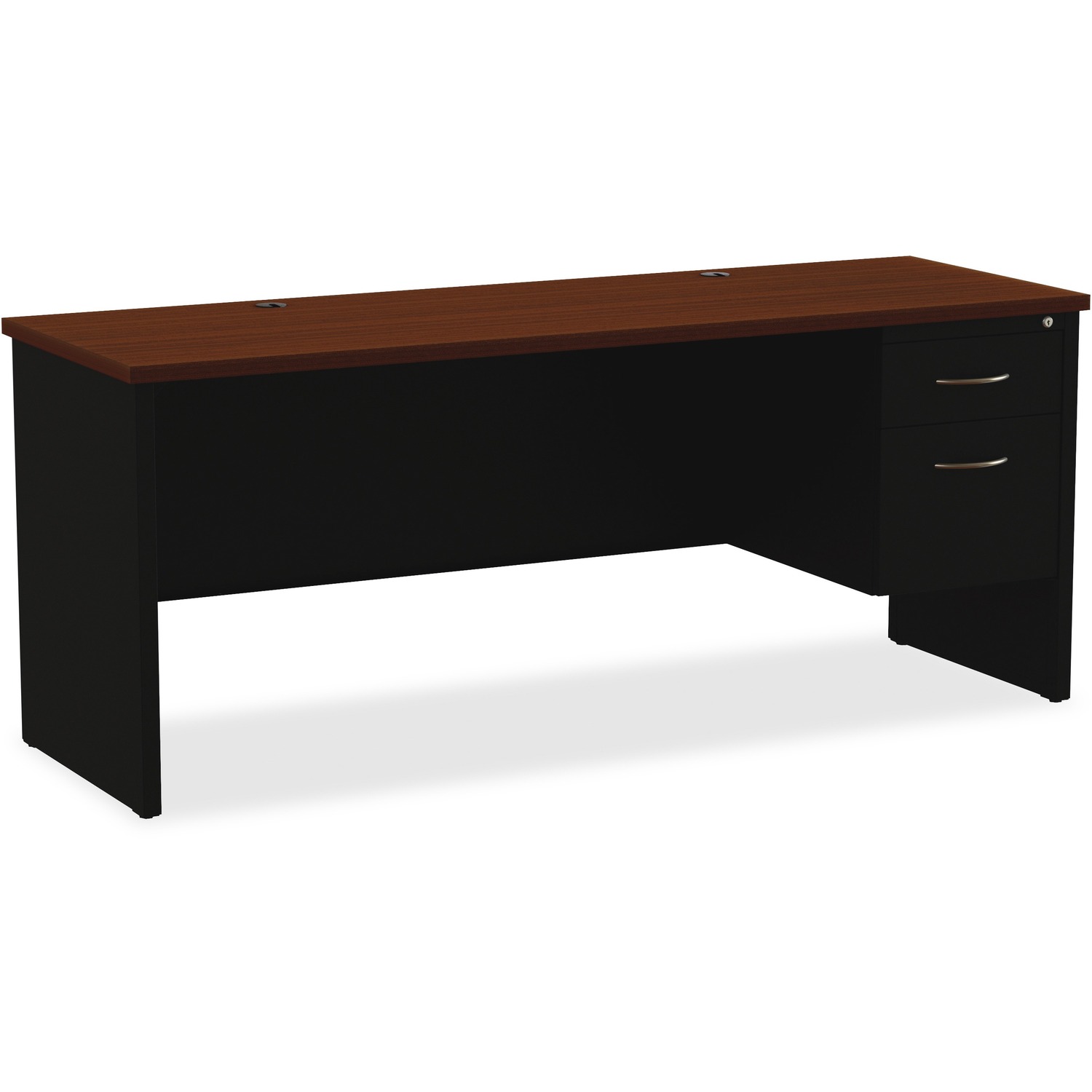Right Pedestal Credenza, 24" x 72", Black/Walnut