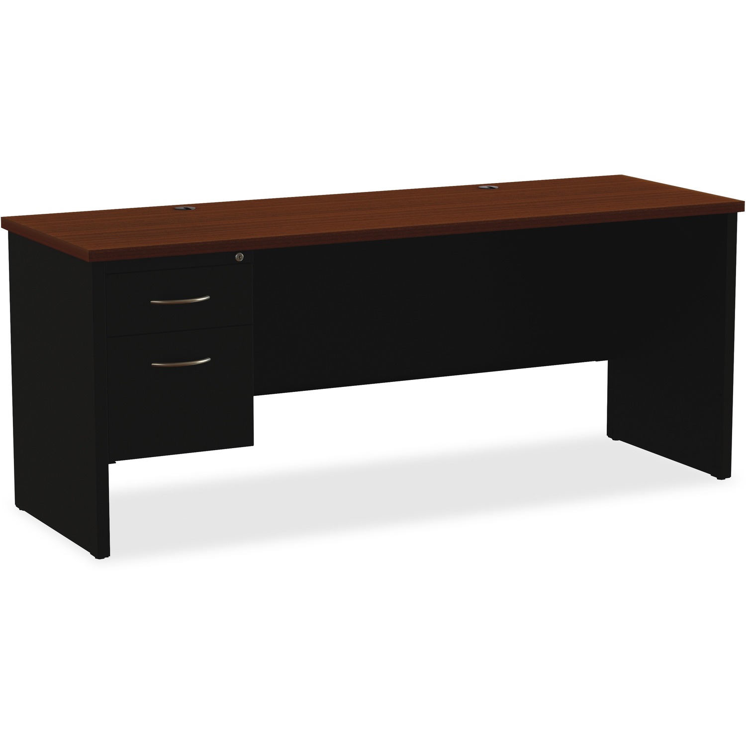 Left Pedestal Credenza, 24"x72", Black/Walnut