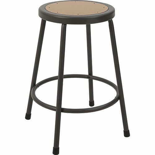 Stool, No Back, Metal, 24"H Wood Seat, Light Gray