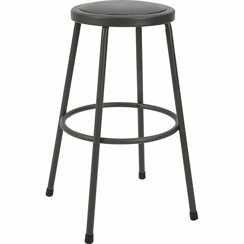 Stool, No Back, Metal, 30" Height Padded Vinyl Seat, Light Gray